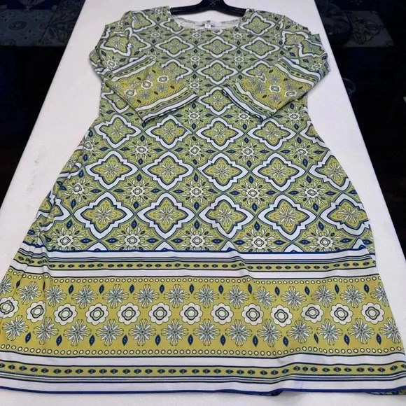 NWOT Jean-Pierre Klifa Paris Green, Gray & Navy Multicolored Shift Dress Size M - Picture 1 of 7